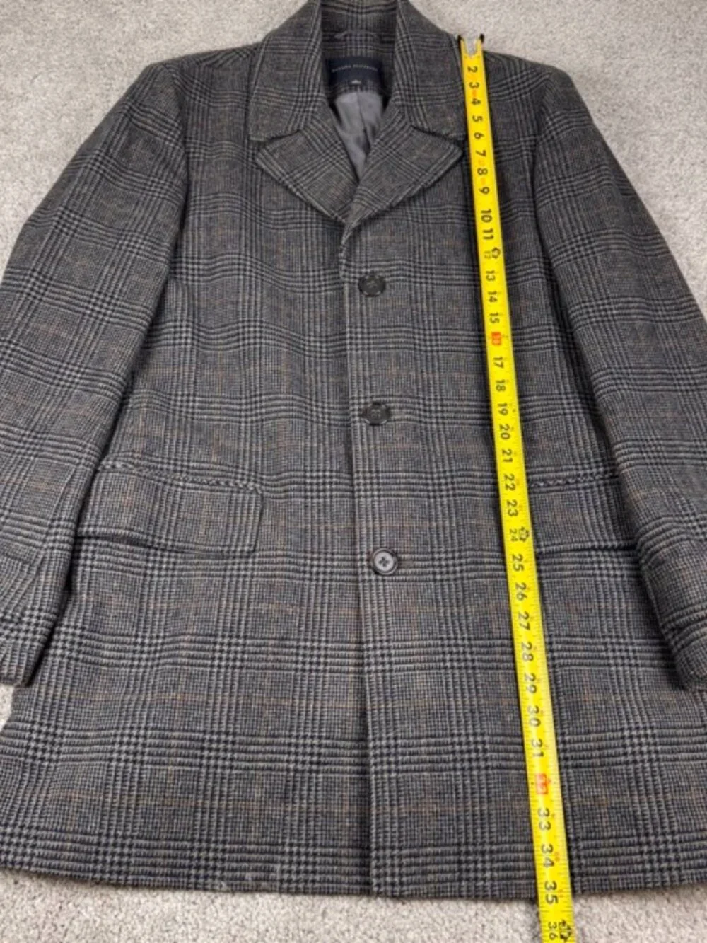 Banana Republic Men’s Wool Gray Glen Plaid Topcoat Trench Jacket Pea Coat Large